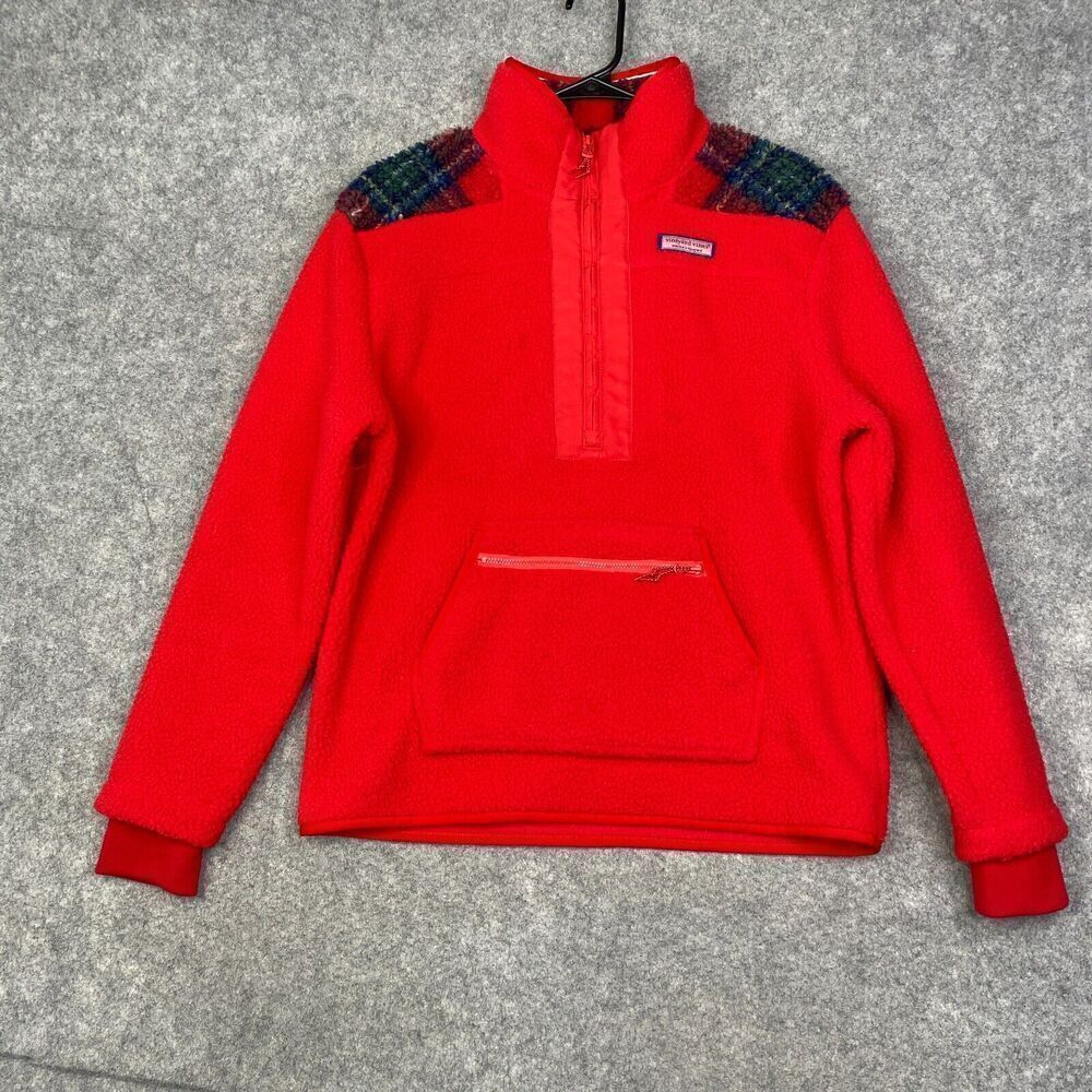 Vineyard Vines Apres Tartan Supershep Shep Shirt Fleece Red Sherpa Size Small
